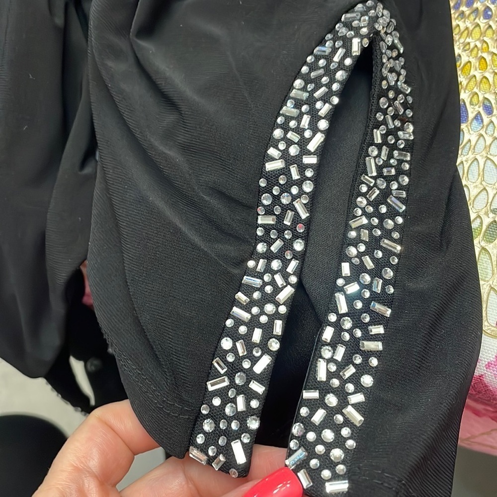 1. STATE cocktail black mini dress rhinestones halter neck/slit zipped open back - Picture 5 of 16